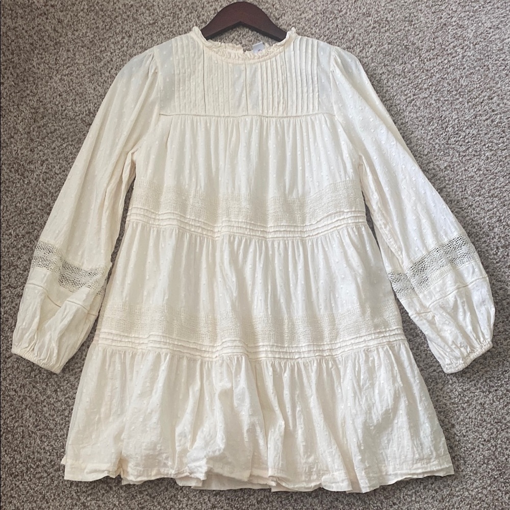 Old Navy Ladies Ivory Long Sleeve with Lace Detail Medium Midi Dress